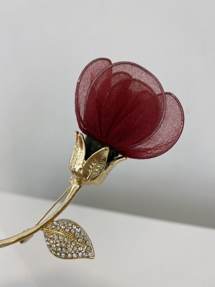 Kırmızı Tül Gül Broş