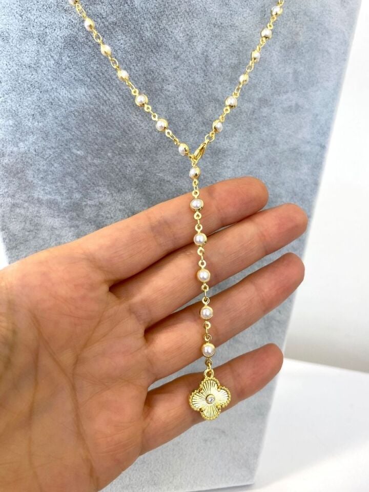 Yonca Uçlu İncili Y Kolye