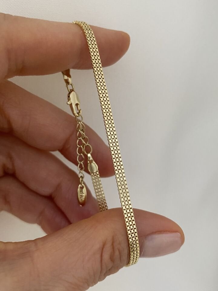 Unisex (3mm kalınlık) Üç Sıralı Hasır Zincir Bileklik (17cm+3cm ek)