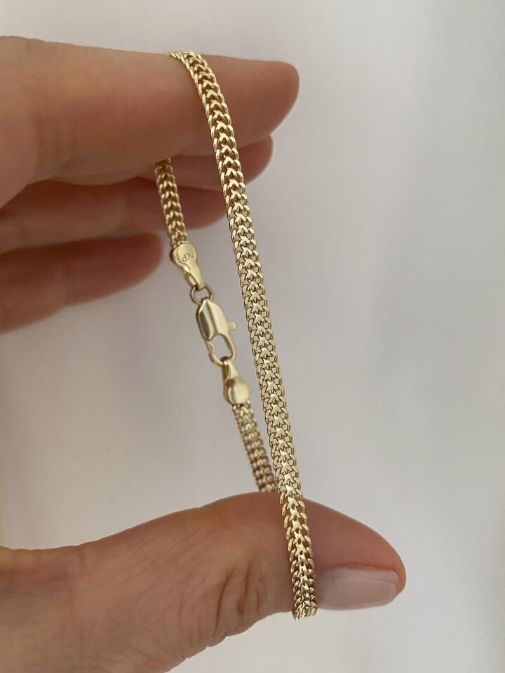 Unisex Yassı Örgü Zincir Bileklik (19cm)