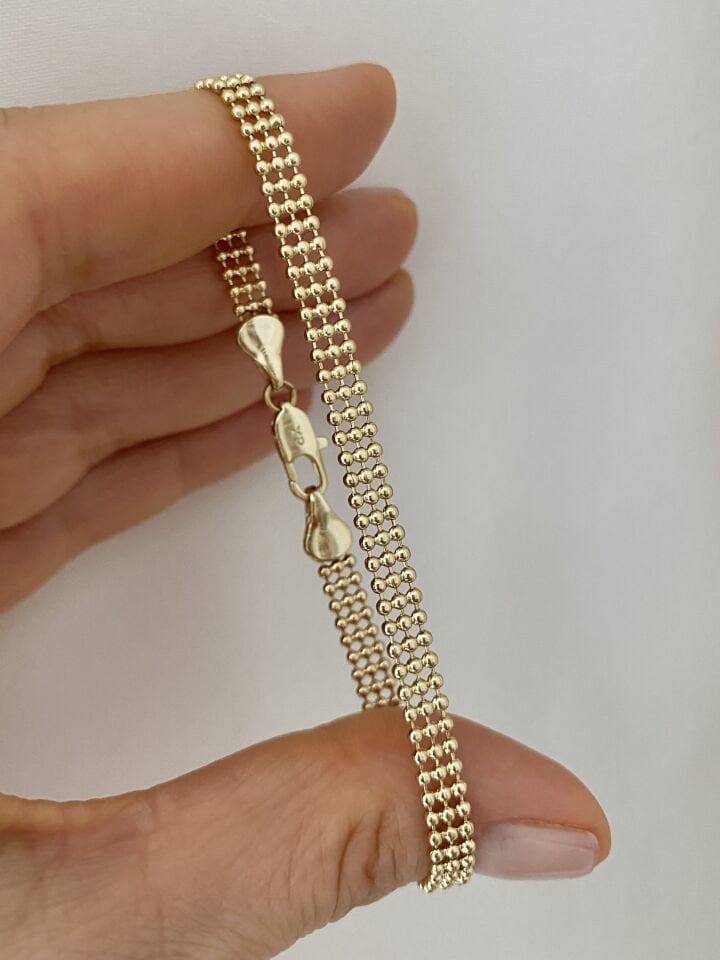 Unisex Topçuk Detaylı Hasır Bileklik (19cm)