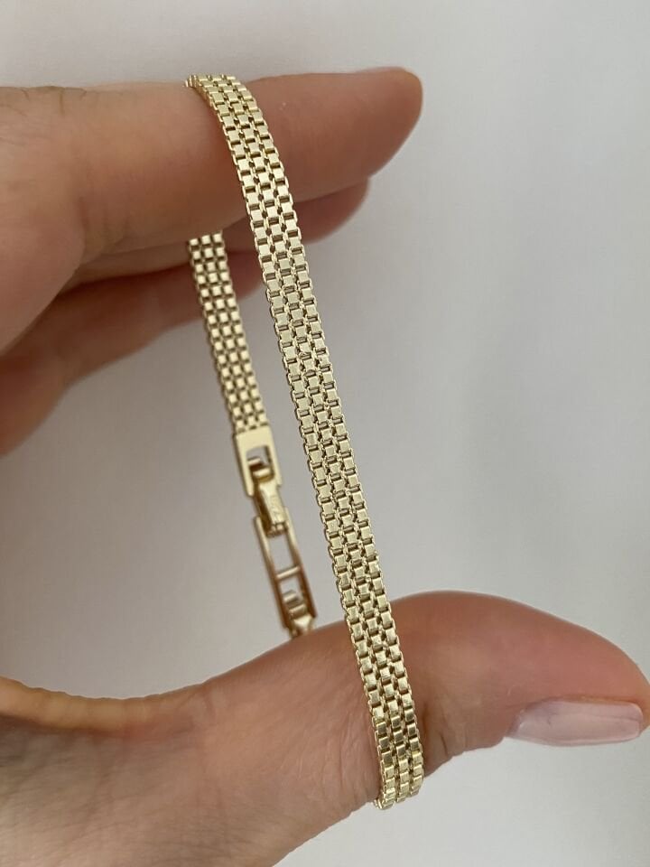 Unisex (5mm kalınlık) Üç Sıralı Hasır Zincir Bileklik (19cm)