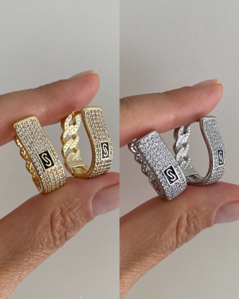 Gömme Zirkon Taşlı S Model Halka Küpe