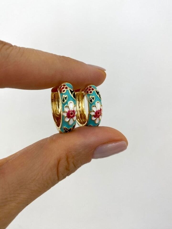 Turkuaz Zemin Desen Küpe