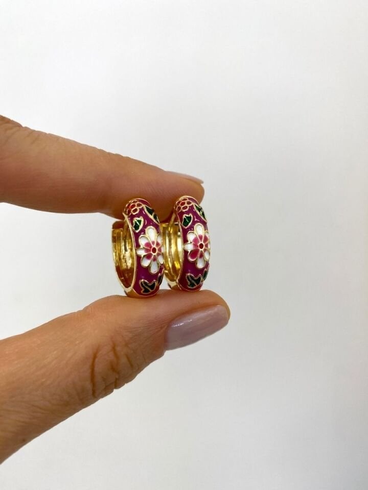 Mor Zemin Desen Küpe