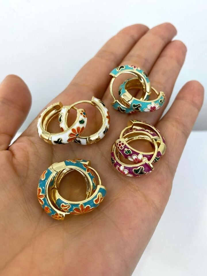 Mor Zemin Desen Küpe