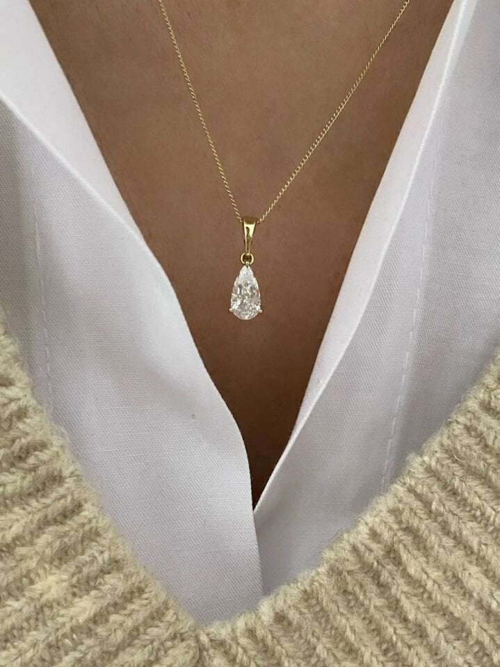 “Özel Seri” Minimal Uzun Damla Model Tek Taş Kolye