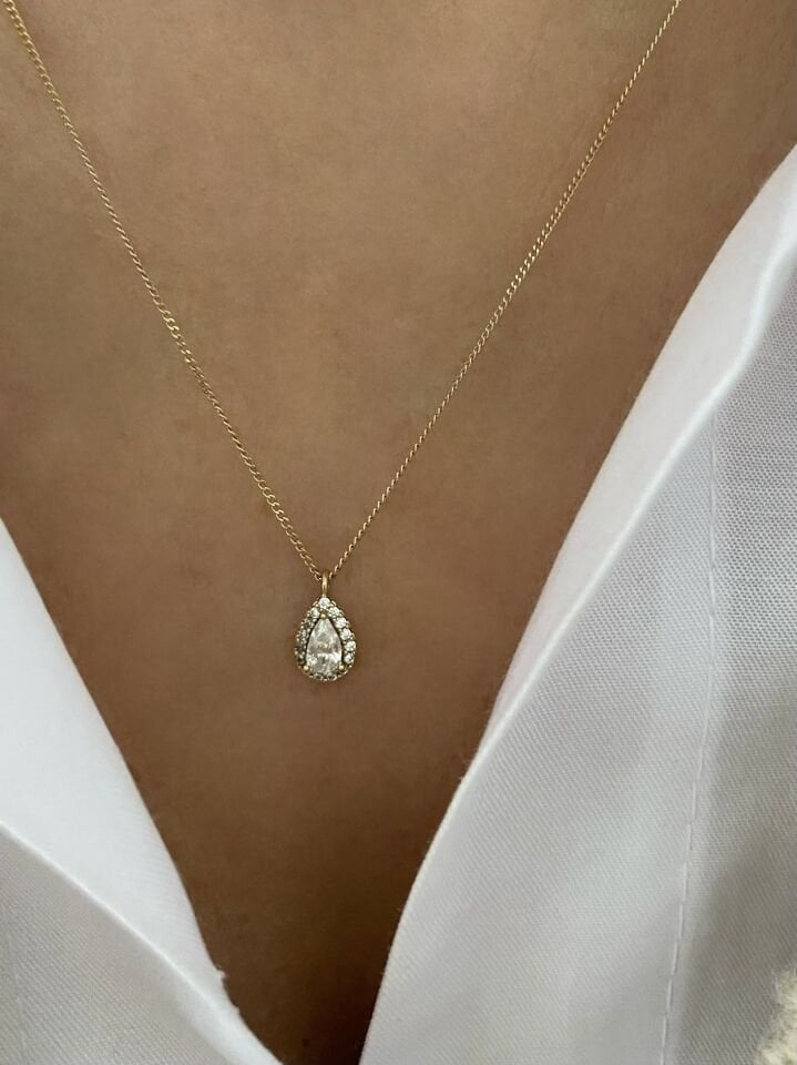 Özel Seri Minimal Damla Model Taşlı Kolye