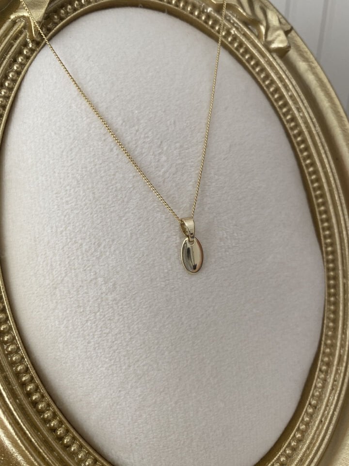 Özel Seri Minimal Gold Oval Plaka Kolye