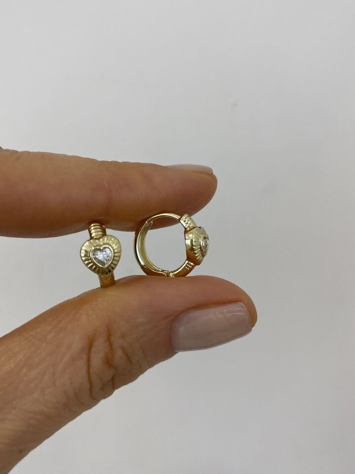 ''Özel Seri'' Çocuk Tek Taşlı Kalp Halka Küpe (8mm iç çap)