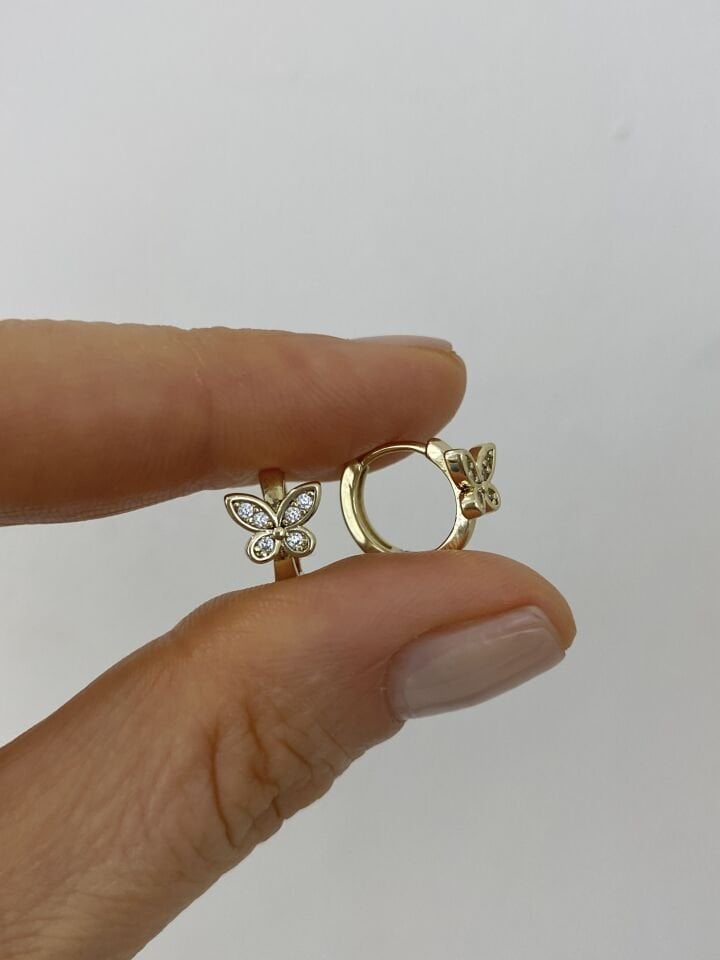 ''Özel Seri'' Çocuk Gömme Taşlı Kelebek Halka Küpe (7mm iç çap)
