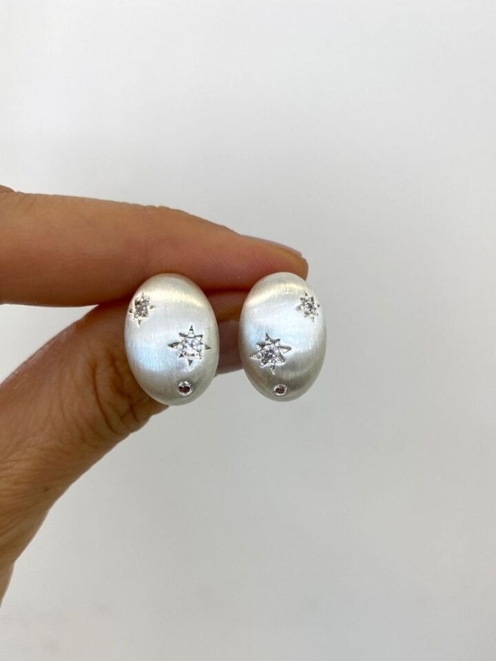 Mat Silver Yıldızlı Küpe