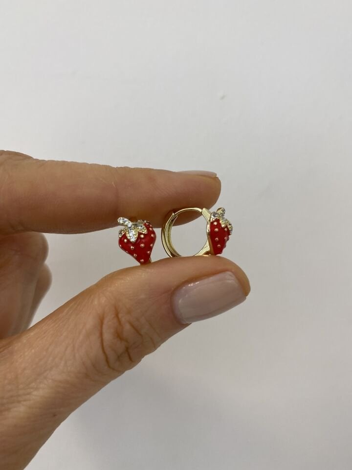 ''Özel Seri'' Çocuk Taşlı Çilek Halka Küpe (1cm iç çap)