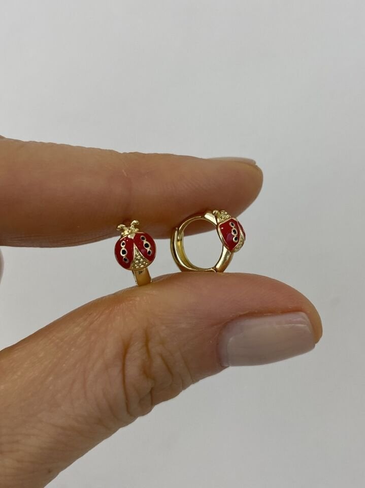 Özel Seri Çocuk Minik Uğurböceği Halka Küpe (İç çapı: 0,7mm)