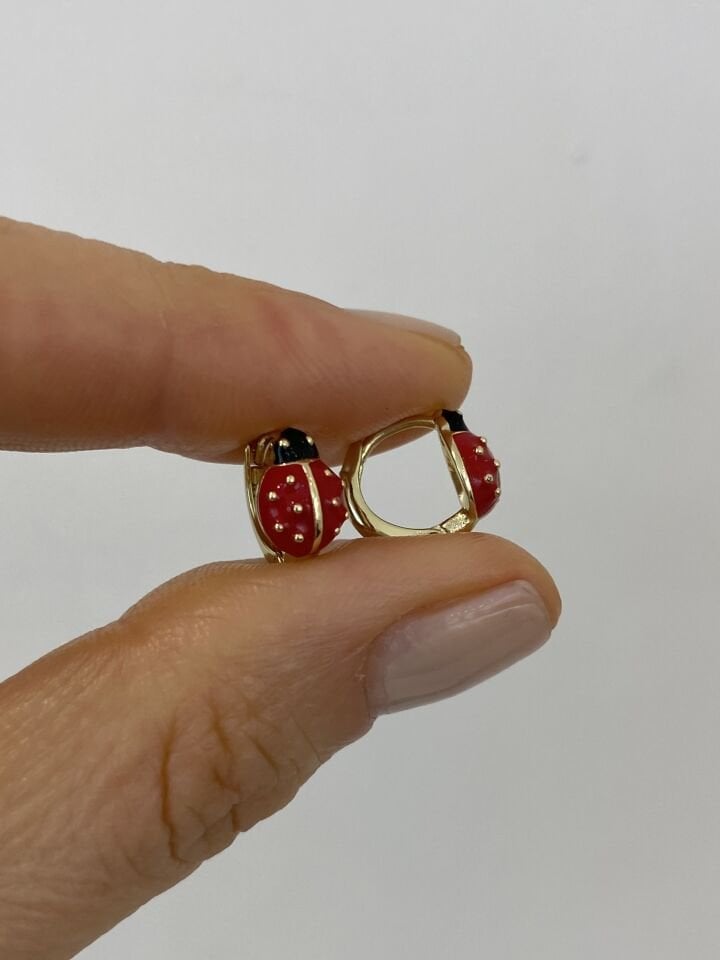 Özel Seri Çocuk Baby Uğur Böceği Halka Küpe (İç çapı: 0,6cm)