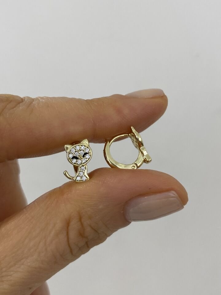 ''Özel Seri'' Çocuk Taşlı Kedi Halka Küpe (7mm iç çap)