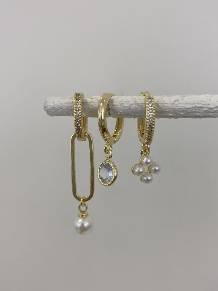 Üçlü İnci Detay Set Küpe