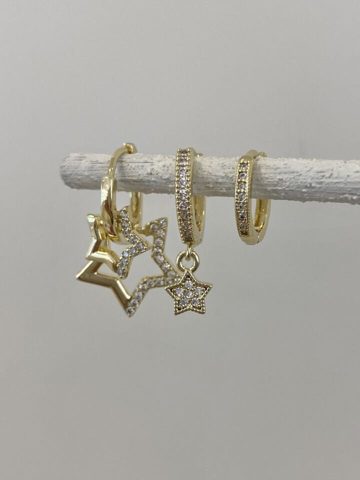 Üçlü Yıldız Detay Set Küpe