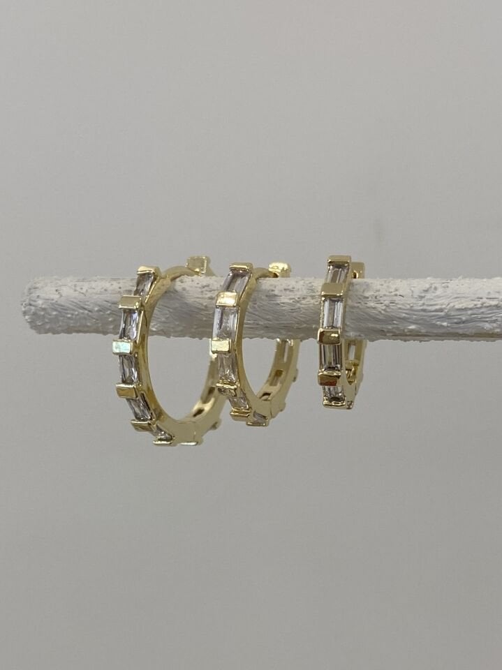 Üçlü Baget Taş Detaylı  Halka Set Küpe