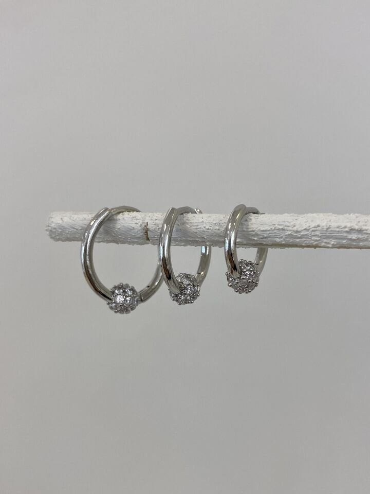 Üçlü Zirkon Küre Detaylı Set Küpe (Silver)
