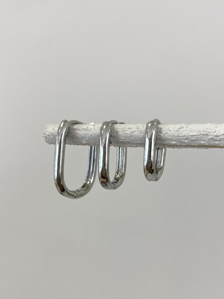 Üçlü Düz Model U Halka Set Küpe (Silver)