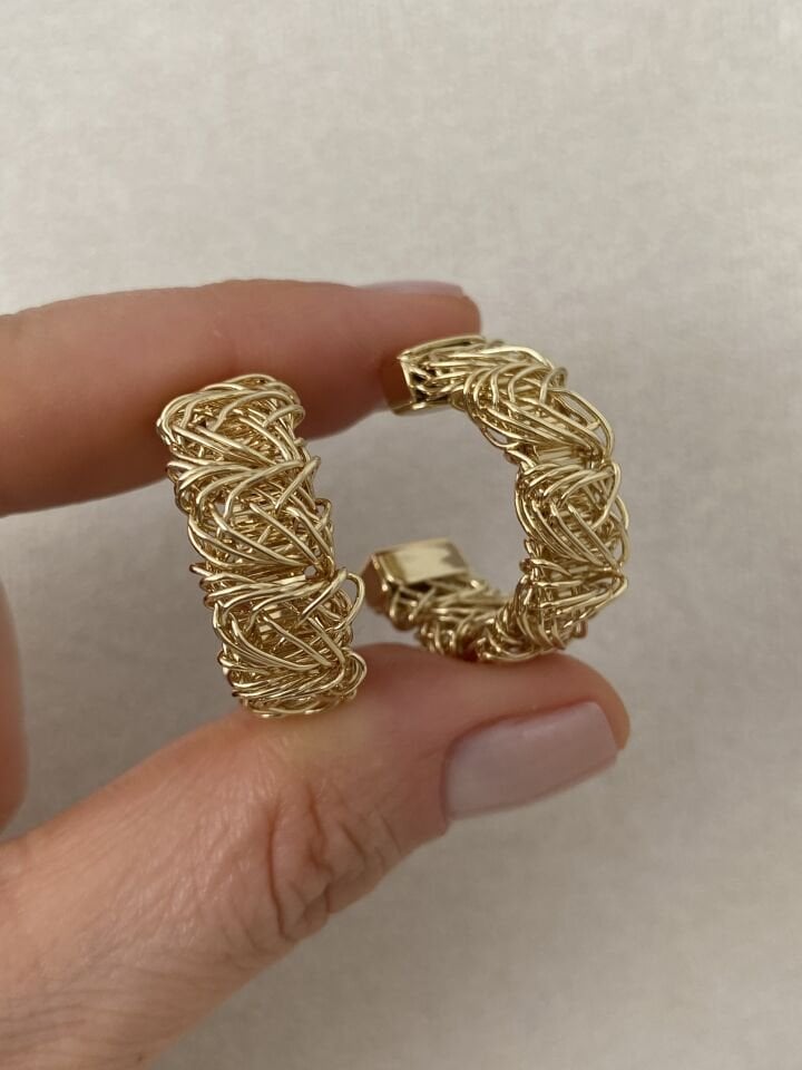 Midyat İşçilik Tel Sarmal Yarım Halka Küpe