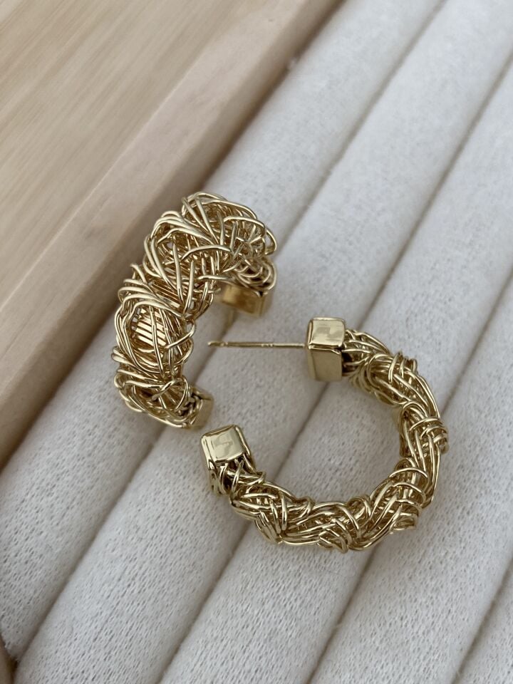 Midyat İşçilik Tel Sarmal Yarım Halka Küpe