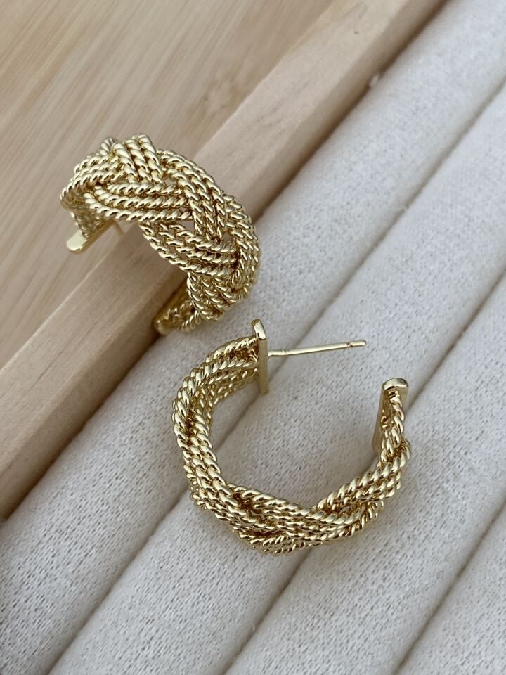 Midyat İşçilik Örgü Model Yarım Halka Küpe