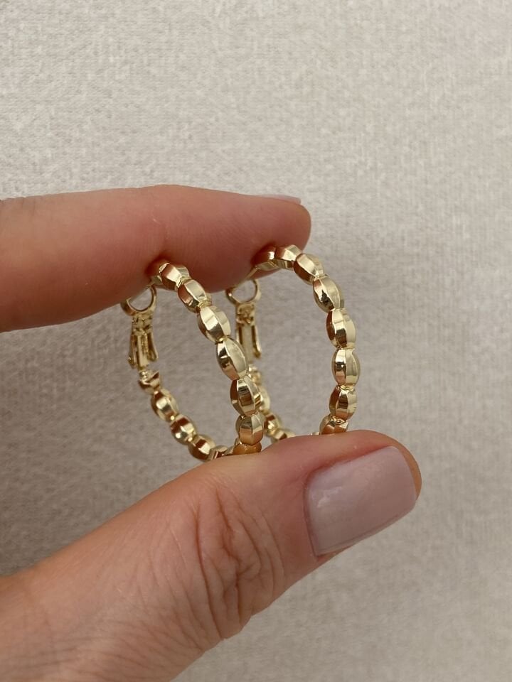 Altın Kaplama Yansımalı Oval Halka Küpe