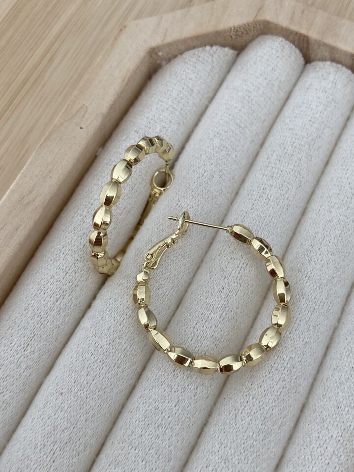 Altın Kaplama Yansımalı Oval Halka Küpe