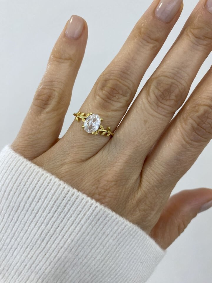 Altın Kaplama ''Hailey'' Dal Desenli Oval Kesim  Yüzük (Gold)