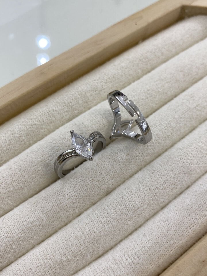 Altın Kaplama ''Hailey'' Minimal Markiz Kesim Yüzük (Silver)