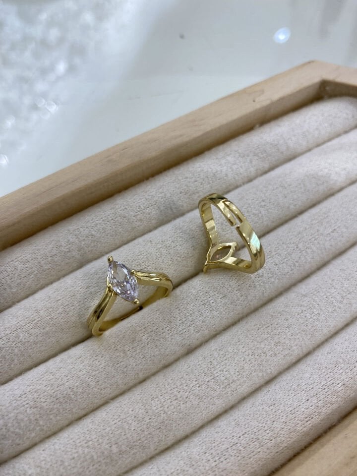 Altın Kaplama ''Hailey'' Minimal Markiz Kesim  Yüzük (Gold)