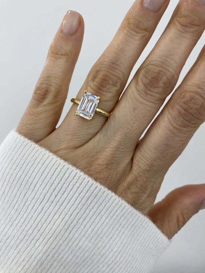 Altın Kaplama ''Hailey'' Baget Kesim Mozanit Yüzük (Gold)