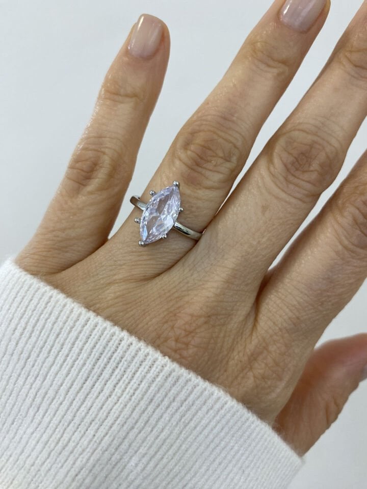 Altın Kaplama ''Hailey'' Markiz Kesim Yüzük (Silver)