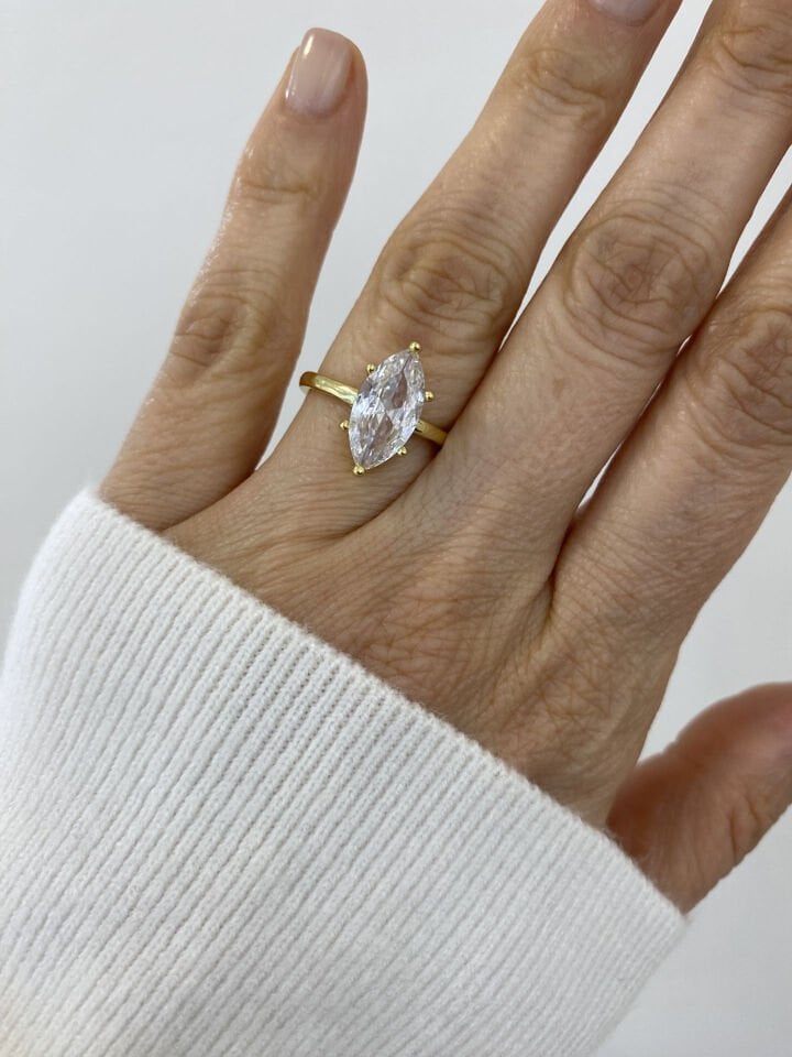 Altın Kaplama ''Hailey'' Markiz Kesim Mozanit Yüzük (Gold)