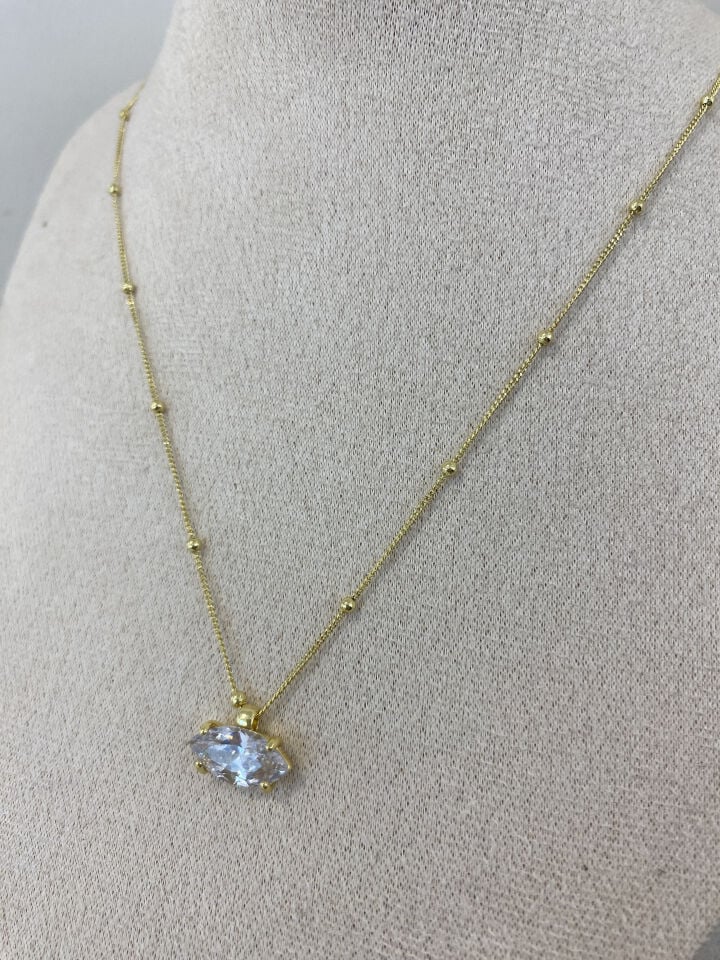 “Hailey” Markiz Kesim Topçuk Detaylı Kolye(50cm+5cm ek)