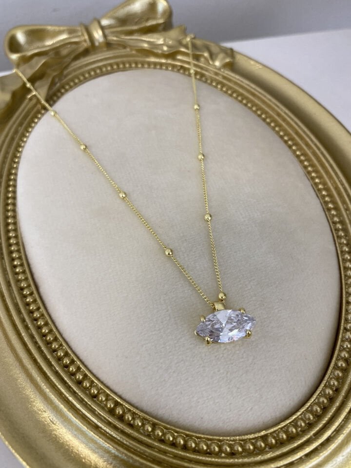 “Hailey” Markiz Kesim Topçuk Detaylı Kolye(50cm+5cm ek)