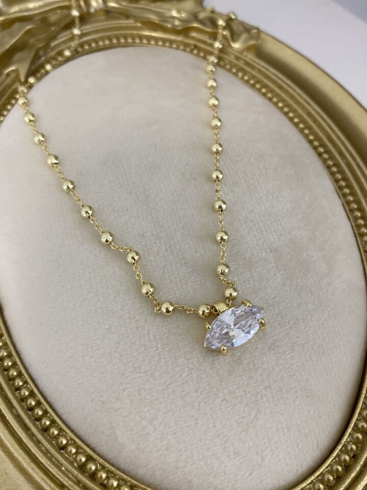 “Hailey” Markiz Kesim Büyük Topçuk Detaylı Kolye (60cm)