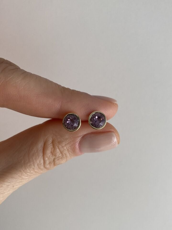 Özel Seri Mürdüm Swarovski Taşlı Minimal Tektaş Küpe 5mm