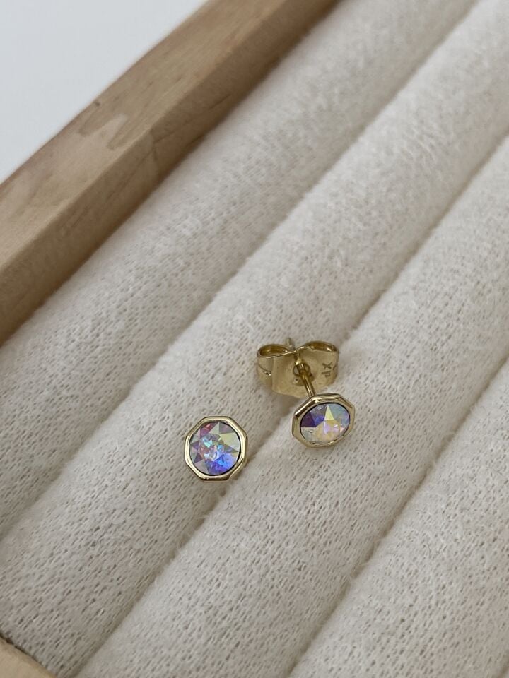 “Özel Seri” Swarovski Taşlı Hafif Köşeli Yuvarlak Minimal Tek Taş Küpe (4mm iç çap)