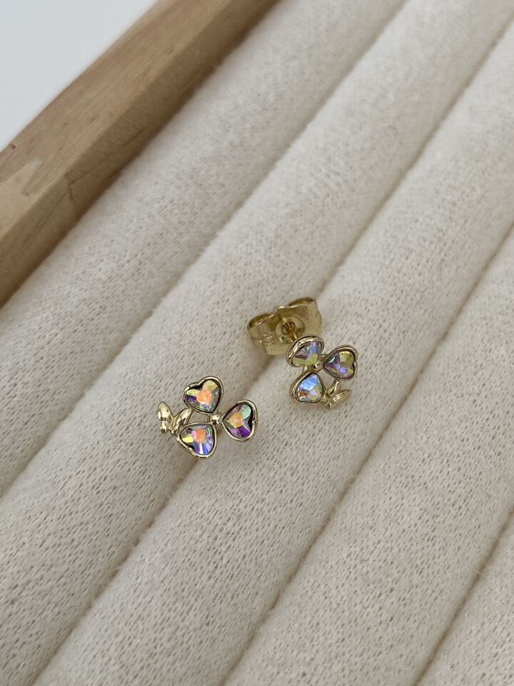 Özel Seri Swarovski Taşlı Yonca Model Minimal Küpe