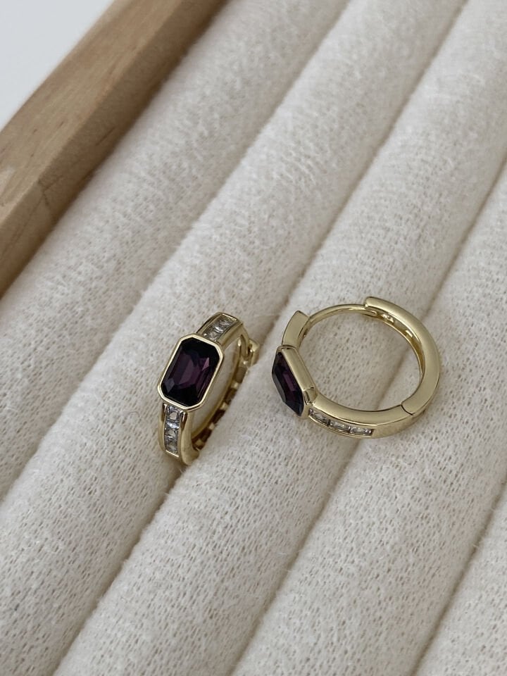 ''Özel Seri'' Swarovski Taşlı Mürdüm Halka Küpe (1.2cm iç çap)