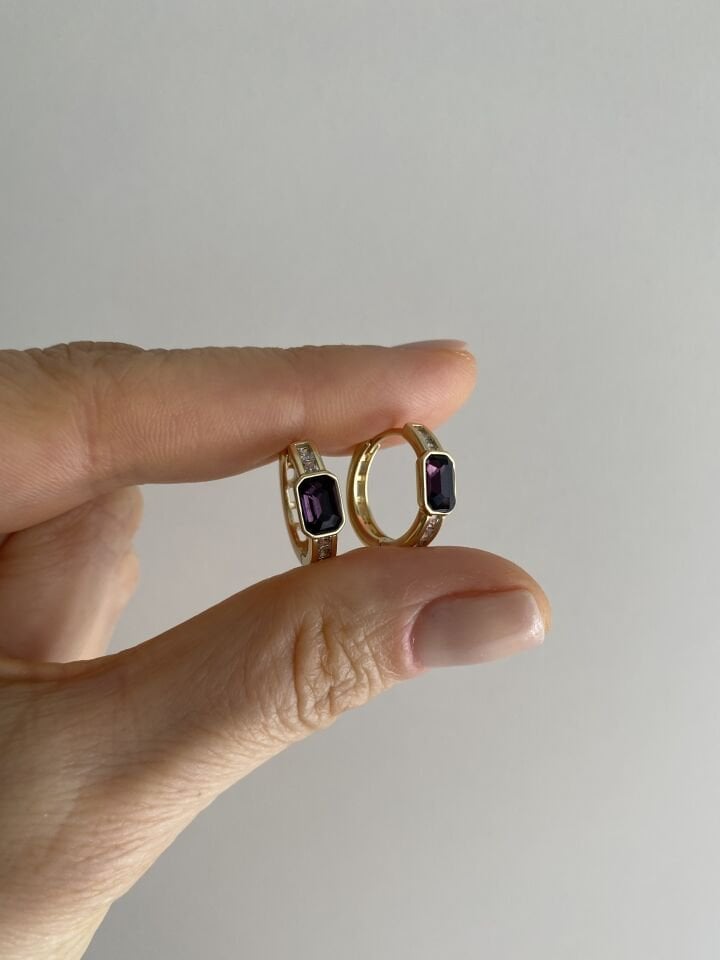 Özel Seri' Swarovski Taşlı Mürdüm Halka Küpe (İç çapı: 1,2cm)