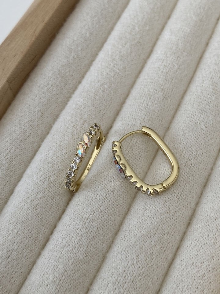 ''Özel Seri'' Swarovski Taşlı Markiz Kesim U Model Halka Küpe (1,6 iç boy)