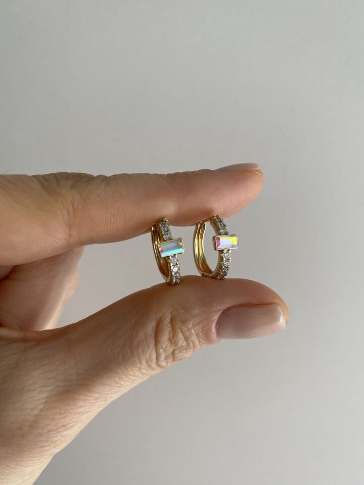 Özel Seri Dikdörtgen Swarovski Taşlı Halka Küpe (İç çapı: 1,2cm)