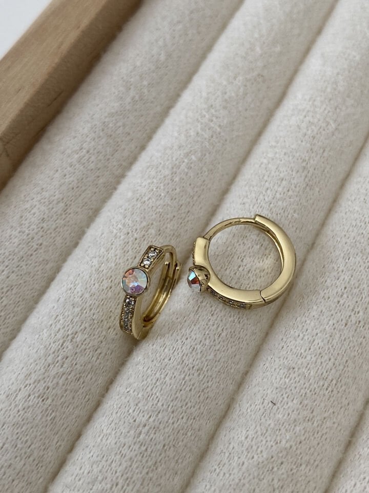 ''Özel Seri'' Swarovski Taşlı Zirkon Detaylı Halka Küpe (1cm iç çap)