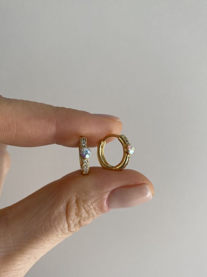 ''Özel Seri'' Swarovski Taşlı Zirkon Detaylı Halka Küpe (1cm iç çap)