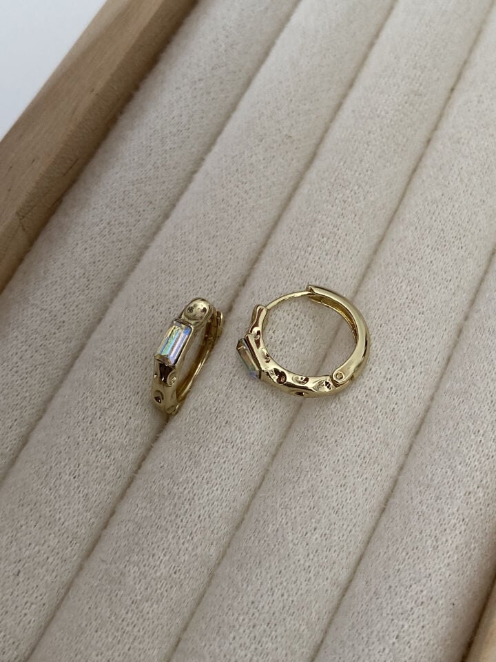 ''Özel Seri'' Dikdörtgen Swarovski Taşlı Basic Halka Küpe (1,2cm iç çap)