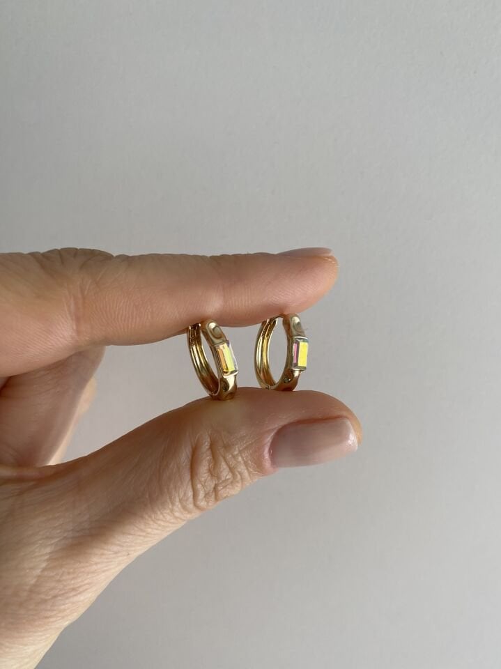 ''Özel Seri'' Dikdörtgen Swarovski Taşlı Basic Halka Küpe (1,2cm iç çap)